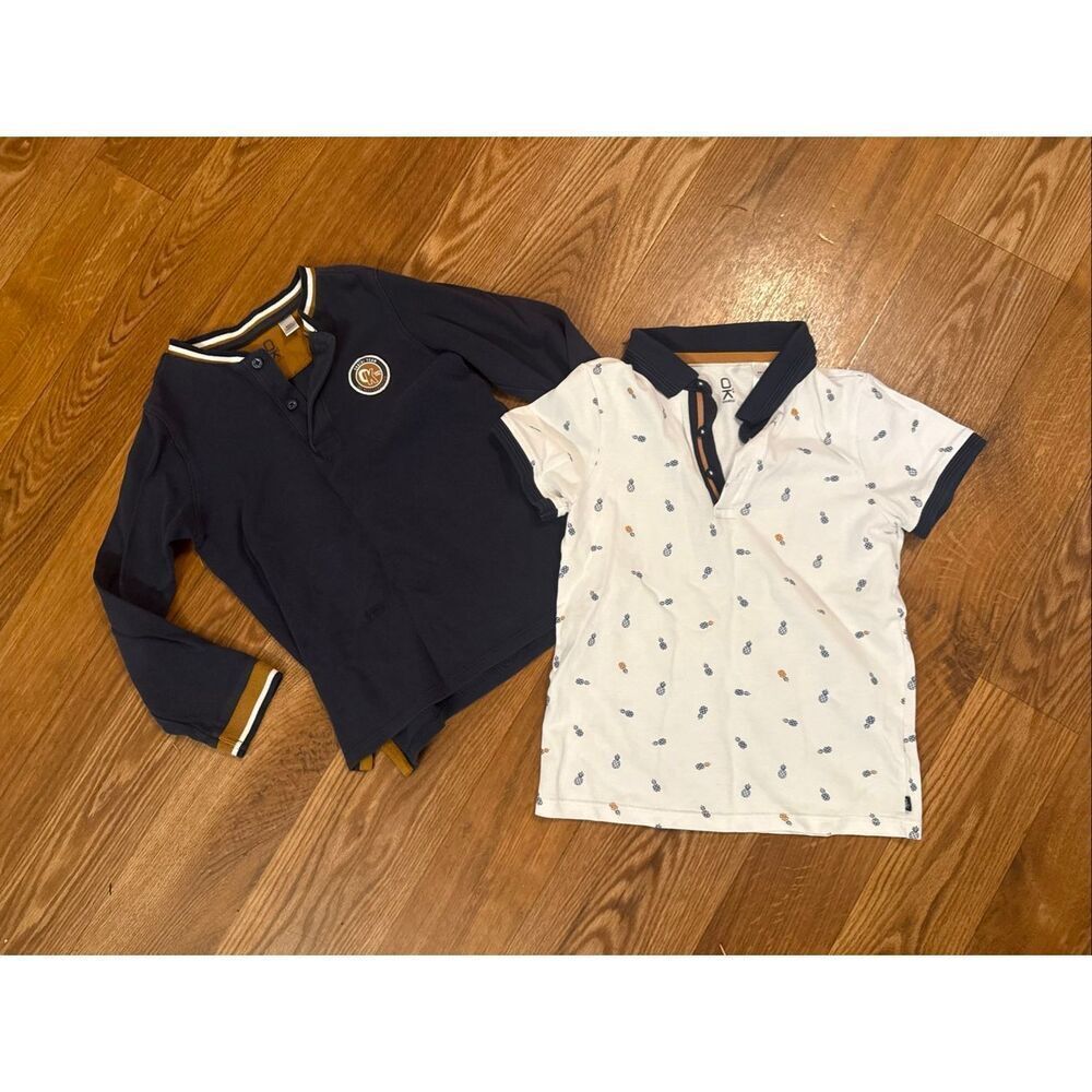 Okaidi Multicolor 100% Cotton 2‎ Piece Polo Henley Shirt Set Size 8